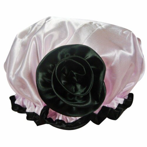 Kella Milla Stylish Satin Shower Cap, Pink & Rose Perspective: back