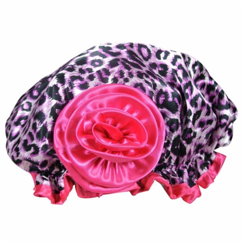 Kella Milla Stylish Satin Shower Cap, Pink Leopard Perspective: back