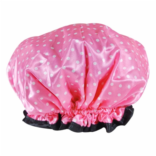 Kella Milla Stylish Satin Shower Cap, Petite Pink Dots Perspective: back