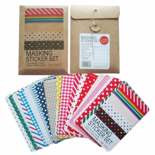 Wrapables Decorative Patterns Masking Sticker Set, ( Basic + Solid Color) Perspective: back