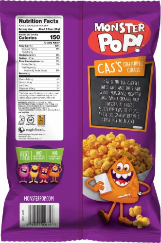 Monster Pop Cheeseriffic Cheese Popcorn Snack Perspective: back