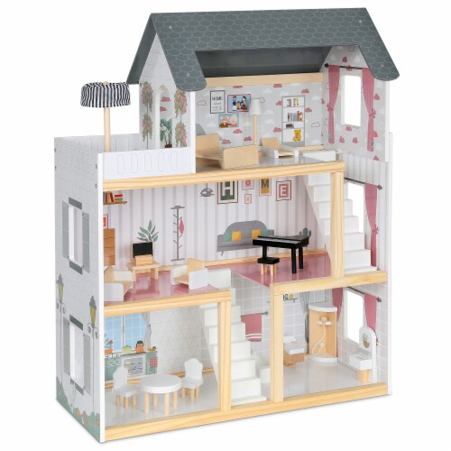 Lil Jumbl Wooden Dollhouse 3 Story Doll House with Furniture Stairs Accessories Large Pick n Save