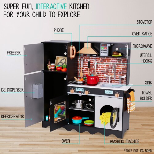 Lil Jumbl Large Kids Kitchen Set Wooden Pretend Play Kitchen with Sounds Accessories 1 Fry s Food Stores