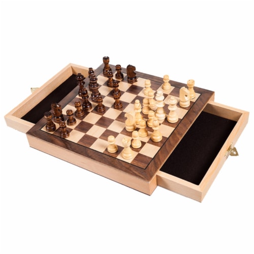 Elegant Inlaid Wood Cabinet with Staunton Wood Chessmen Perspective: back
