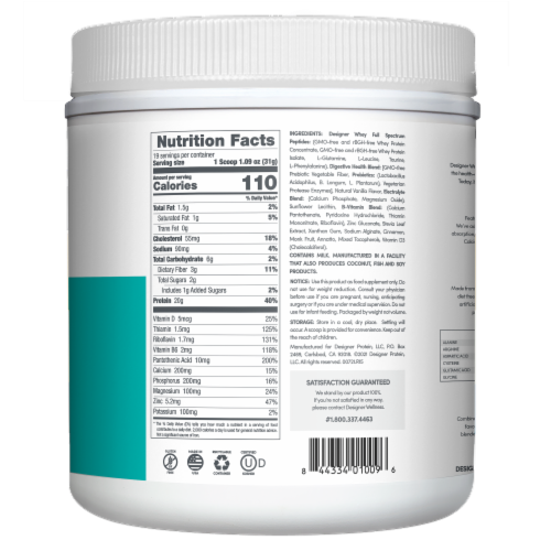 Designer Whey French Vanilla Whey Protein Powder Perspective: back