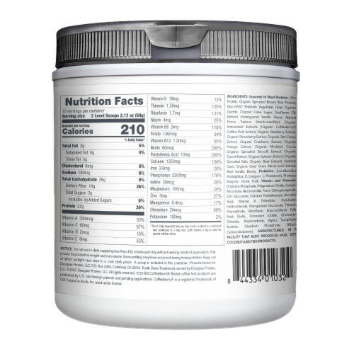 Designer Whey Essential 10 Meal Replacement Madagascar Vanilla Protein Powder Perspective: back