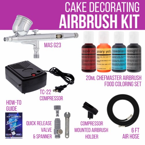 Cake Decorating Airbrushing System Kit with 4 Food Colors, Airbrush,  Compressor, Hose, Case, Bundle - Kroger