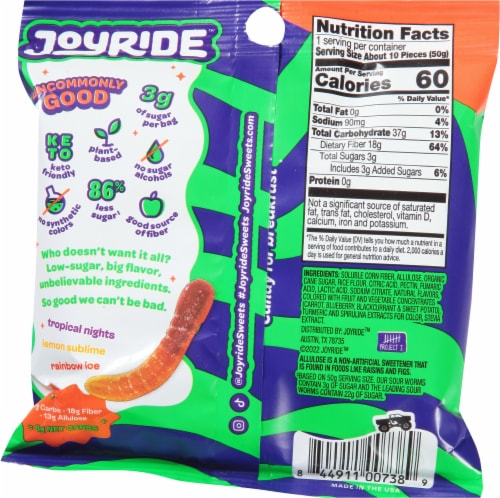 Joyride™ Sour Worms Gummy Candy Perspective: back