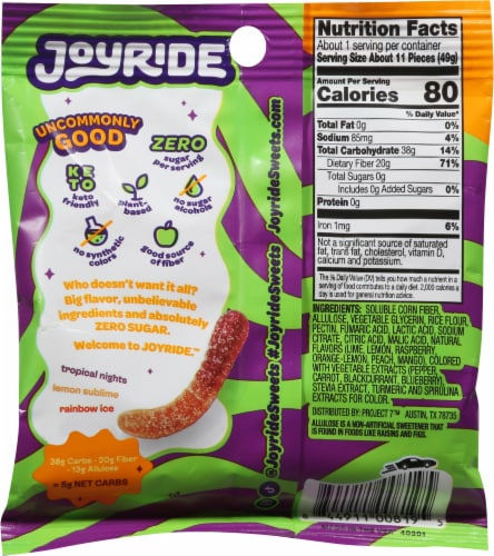 Joyride™ Zero Sugar Sour Gummy Worms Perspective: back