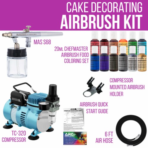 Cake Decorating Airbrushing System Kit with Siphon Feed Airbrush, 12 Food Colors, Compressor Perspective: back