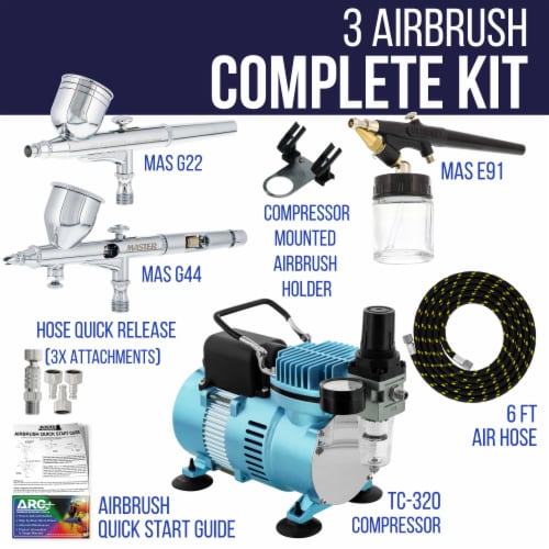 Dual Fan Air Compressor System with 3 Airbrushes, 0.2, 0.3mm Gravity and Siphon Feed Perspective: back
