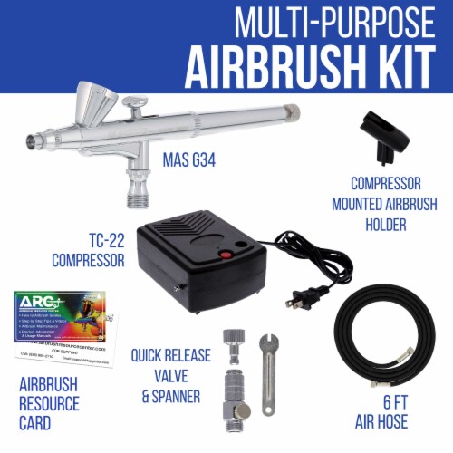 Airbrushing System with Gravity Feed Airbrush with 0.3mm Tip, Mini Compressor, Hose, Case Perspective: back
