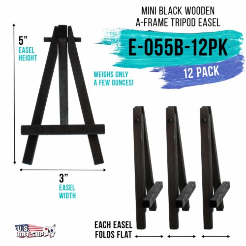 5  Mini Black Wood Display Easel (12 Pack), A-Frame Artist Painting Party Tripod Easel Perspective: back