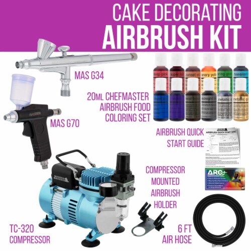 Deluxe Cake Decorating Airbrushing System Kit - 2 Airbrushes, 12 Food Color Set, Compressor Perspective: back