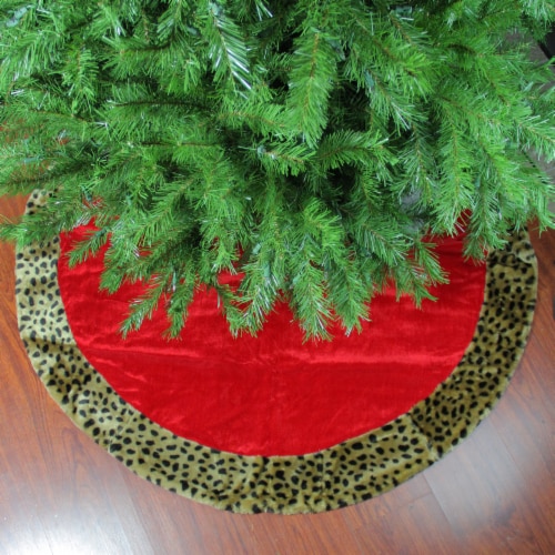 Northlight 48  Red and Brown Velveteen with Cheetah Print Border Christmas Tree Skirt Perspective: back