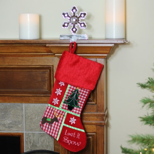 Northlight 18.5  Red Cheers Holiday Patches Let It Snow Christmas Stocking Perspective: back