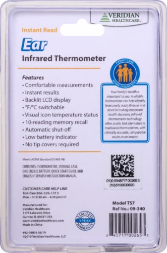 Veridian Tympanic Ear Thermometer Digital Display 09-340 Perspective: back