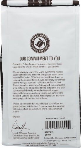 Charleston Coffee Roasters Breakfast Blend Medium Roast Organic Ground Coffee Perspective: back