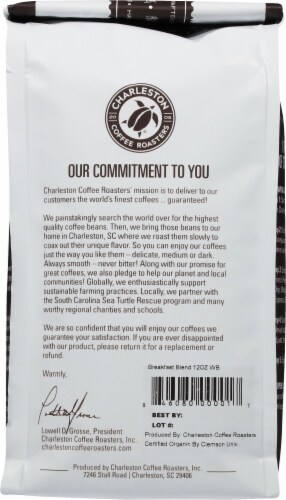 Charleston Coffee Roasters Breakfast Blend Medium Roast Organic Whole Bean Coffee Perspective: back