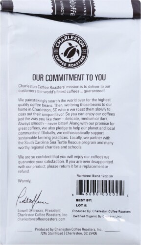 Charleston Coffee Roasters Rainforest Blend Dark Roast Organic Ground Coffee Perspective: back