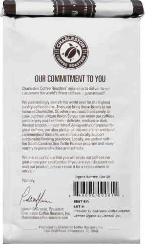 Charleston Coffee Roasters Organic Sumatra Bold Roast Ground Coffee Perspective: back