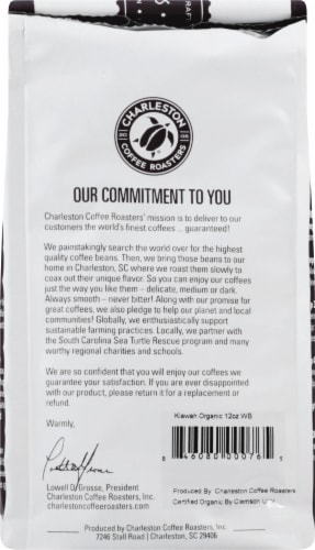 Charleston Coffee Roasters Kiawah Organic Whole Bean Dark Roast Coffee Perspective: back