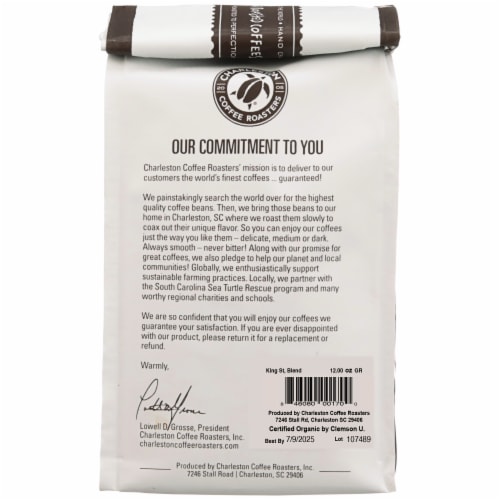 Charleston Coffee Roasters King Street Blend Medium Roast Ground Coffee Perspective: back