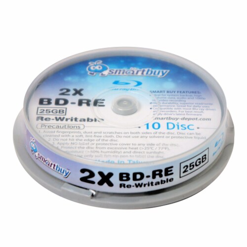 10 Pack Smartbuy 2X 25GB Blue Blu-ray BD-RE Rewritable Logo