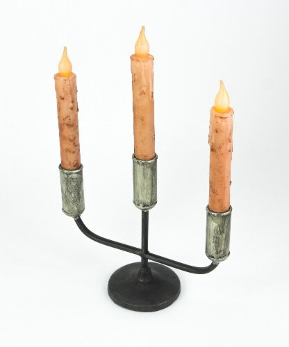 Primitive Design Rolled Steel Triple Taper Candle Stick Holder Perspective: back
