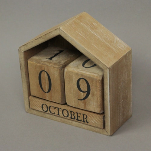 Wood Block Perpetual Calendar Office Desk Home Countertop Rustic