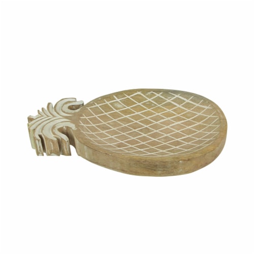 12 Inch Hand Carved Pineapple Wooden Serving Tray Decorative Serveware Platter Perspective: back