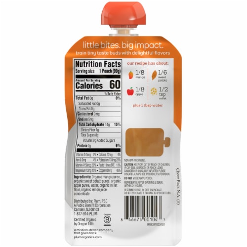 Plum Organics® Stage 2 Mango Sweet Potato Apple & Millet Baby Food Pouch Perspective: back