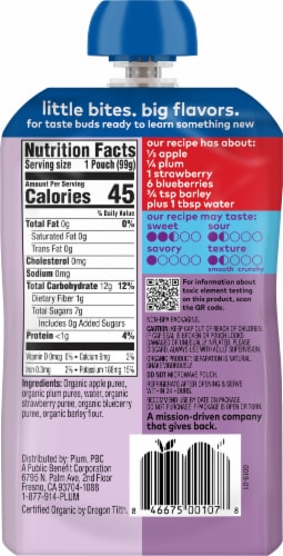 Plum Organics® Stage 2 Apple Plum Berry and Barley Organic Baby Food Pouch Perspective: back