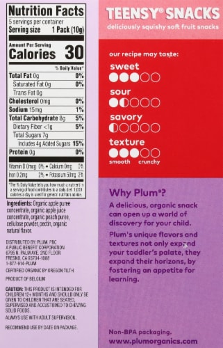 Plum Organics® Teensy® Snacks Soft Peach Fruit Snacks Perspective: back