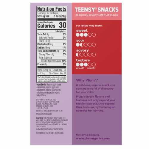 Plum Organics® Teensy® Snacks Soft Peach Fruit Snacks Perspective: back