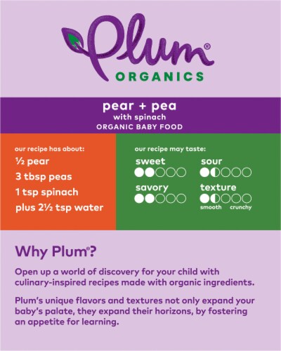 Plum Organics® Stage 2 Pear Spinach & Pea Baby Food Pouches Perspective: back