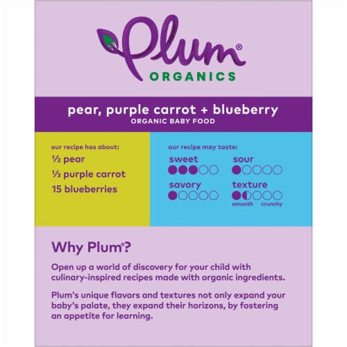 Plum Organics® Stage 2 Pear Purple Carrot & Blueberry Baby Food Pouch Perspective: back