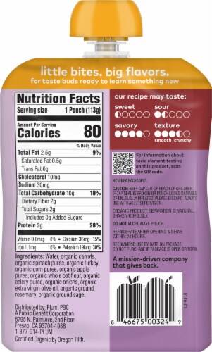 Plum® Organics Stage 3 Carrot Spinach Turkey Corn Apple and Potato Baby Food Pouch Perspective: back