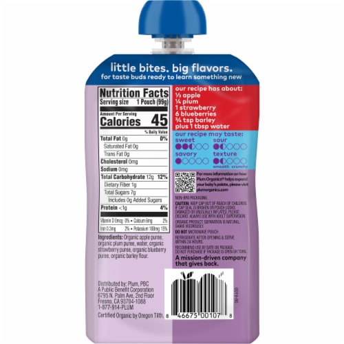 Plum Organics® Apple Plum Berry & Barley Fruit & Grain Stage 2 Baby Food Perspective: back