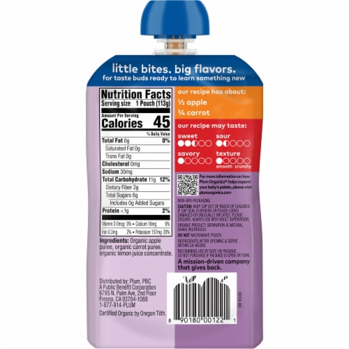 Plum® Organics Apple & Carrot Stage 2 Baby Food Perspective: back