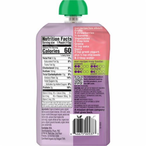 Plum Organics® Mighty 4® Tots Strawberry Banana Kale and Oat Stage 4 Food Pouch Perspective: back