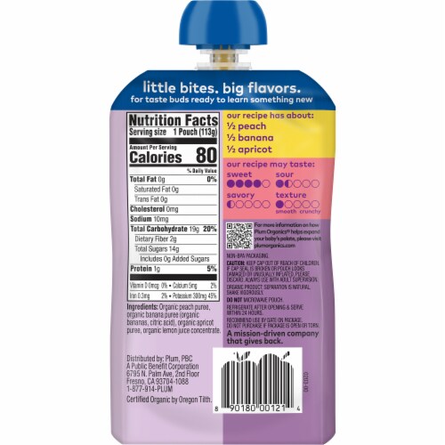 Plum® Organics Peach Banana & Apricot Stage 2 Baby Food Pouches Perspective: back