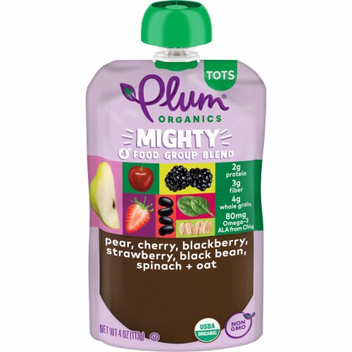Plum Organics® Mighty 4® Pear Cherry Stage 4 Baby Food Pouch Multipack Perspective: back
