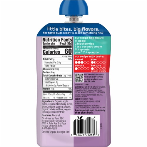 Plum® Organics Stage 2 Apple Blackberry Coconut Cream & Oat Baby Food Pouch Perspective: back