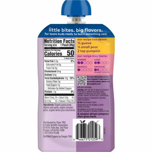 Plum® Organics Stage 2 Guava Pear & Pumpkin Baby Food Pouch Perspective: back
