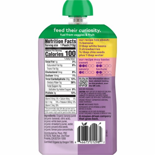 Plum Organics® Mighty Protein & Fiber Fruit & Veggie Blend Stage 4 Food Pouch Perspective: back