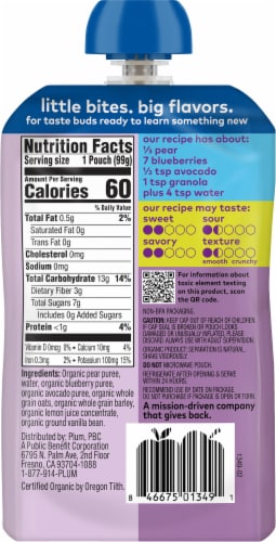 Plum® Organics Pear Blueberry Avocado & Granola Stage 2 Organic Baby Food Pouch Perspective: back