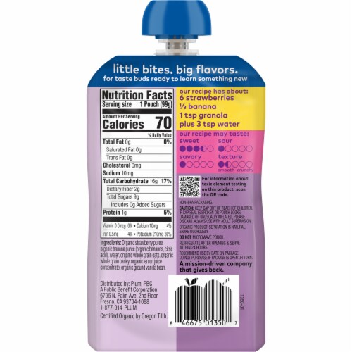 Plum® Organics Strawberry Banana Granola Stage 2 Baby Food Pouch Perspective: back