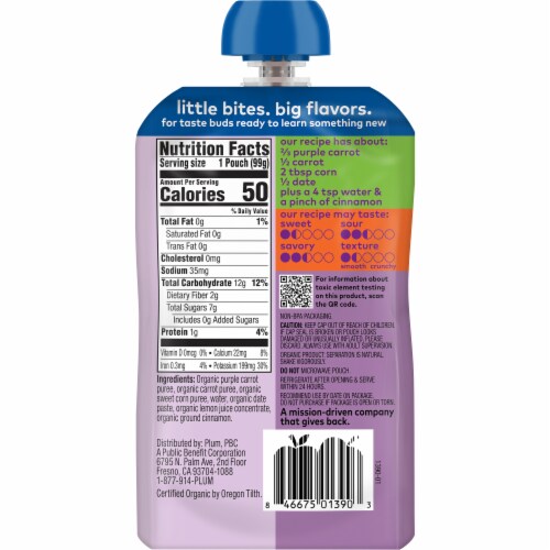 Plum Organics® Carrot Corn Date & Cinnamon Baby Food Perspective: back