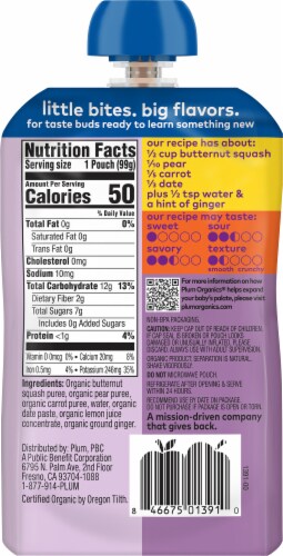 Plum® Organics Stage 2 Baby Food- Butternut/Squash/Pear/Carrot/Date/Ginger Perspective: back